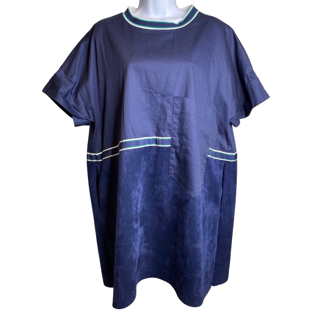 ZARA‎ BASIC Womens Suede Panel Navy Blue Tunic Dress Sz XL Preppy Effortless